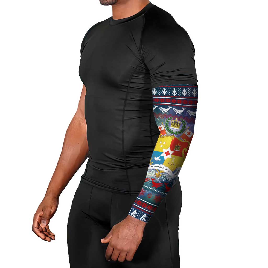 Tonga Christmas Arm Sleeves with Singing Whale Ocean Scene National Coat of Arms TS04 - Polynesian Pride