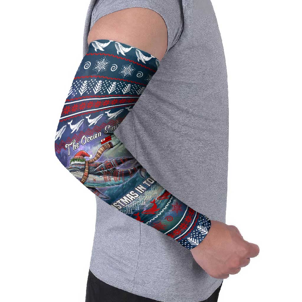 Tonga Christmas Arm Sleeves with Singing Whale Ocean Scene National Coat of Arms TS04 - Polynesian Pride