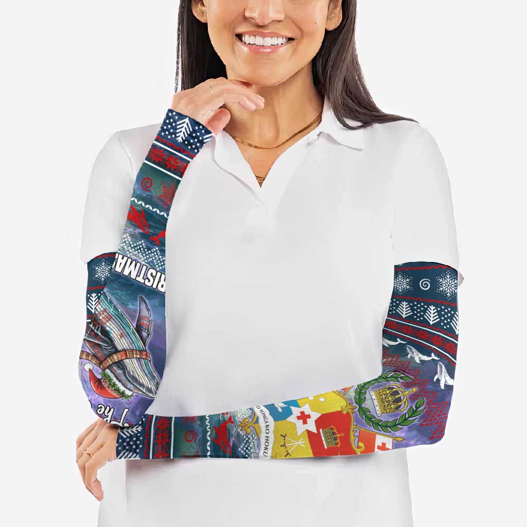 Tonga Christmas Arm Sleeves with Singing Whale Ocean Scene National Coat of Arms TS04 - Polynesian Pride