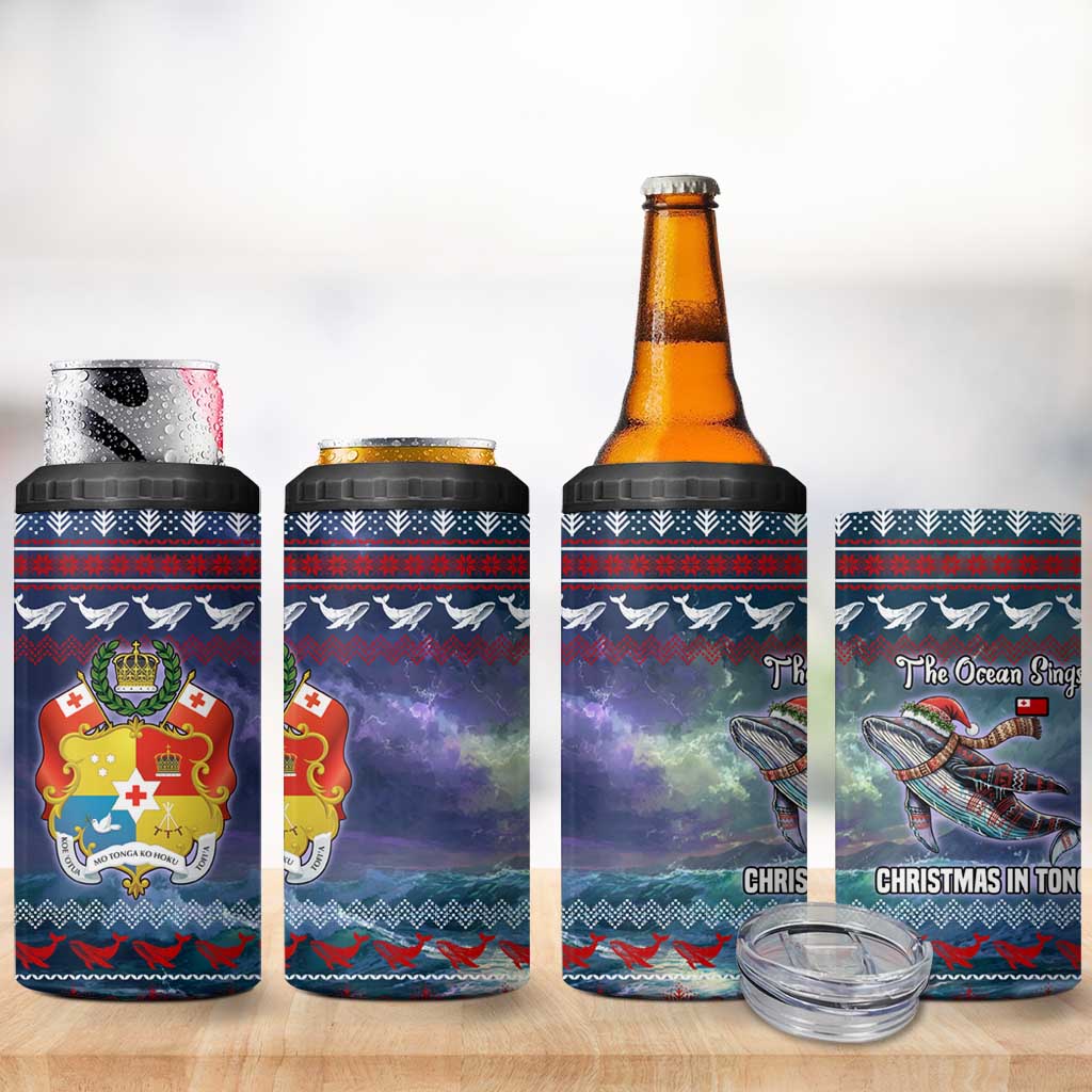 Tonga Christmas 4 in 1 Can Cooler Tumbler with Singing Whale Ocean Scene National Coat of Arms TS04 - Polynesian Pride