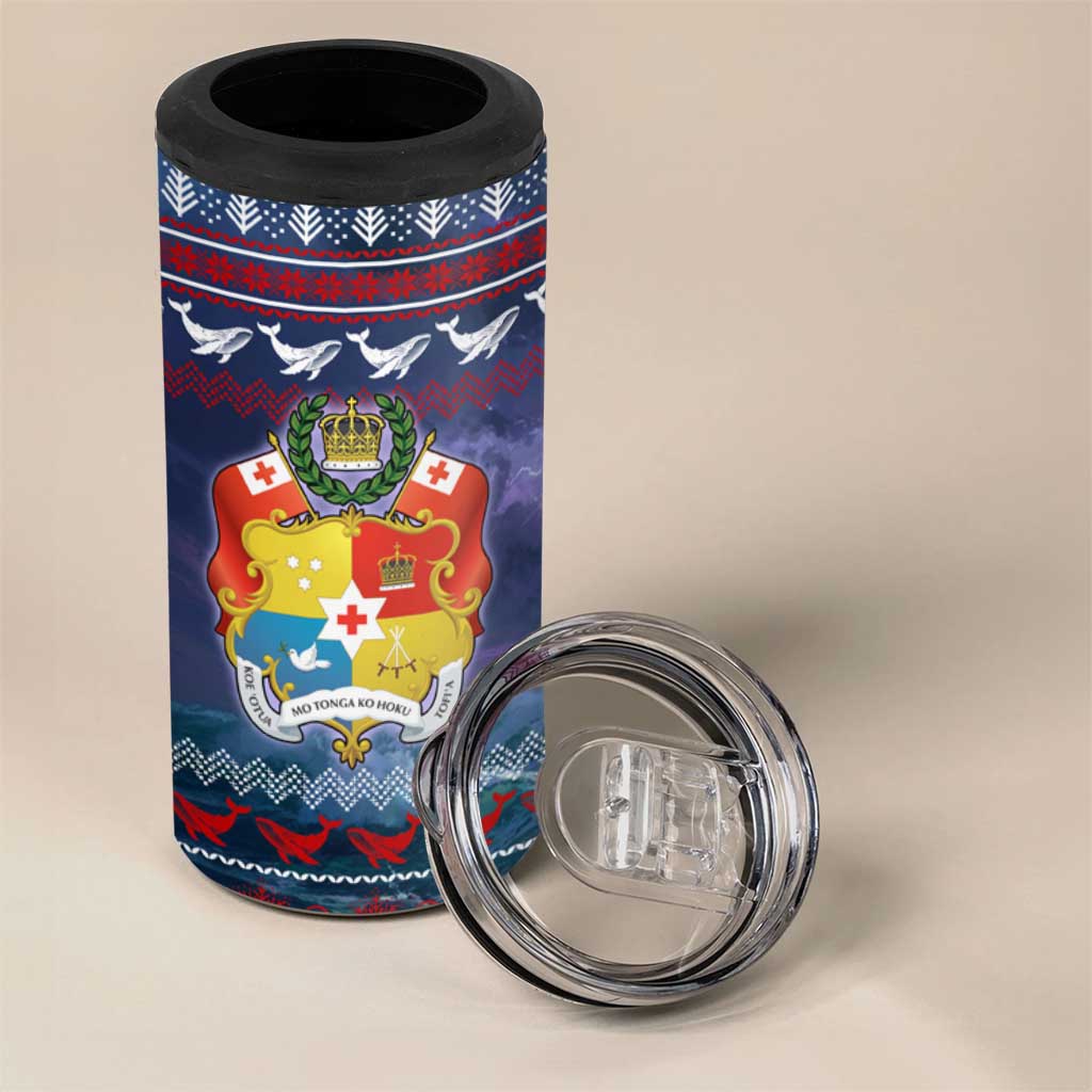 Tonga Christmas 4 in 1 Can Cooler Tumbler with Singing Whale Ocean Scene National Coat of Arms TS04 - Polynesian Pride
