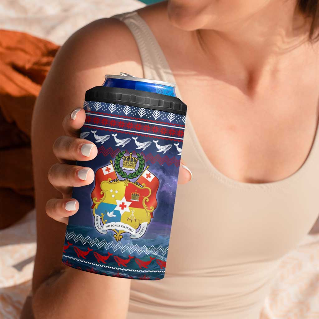 Tonga Christmas 4 in 1 Can Cooler Tumbler with Singing Whale Ocean Scene National Coat of Arms TS04 - Polynesian Pride