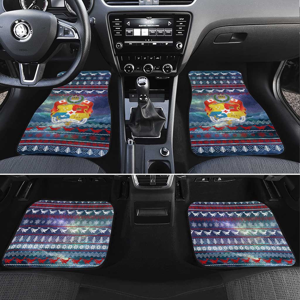 Tonga Christmas Car Mats with Singing Whale Ocean Scene National Coat of Arms TS04 Set 4pcs Multicolor - Polynesian Pride