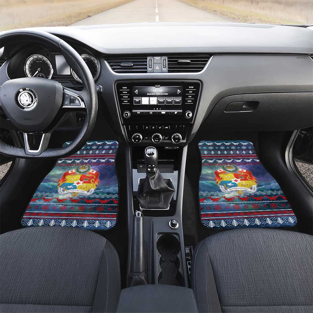 Tonga Christmas Car Mats with Singing Whale Ocean Scene National Coat of Arms TS04 Set 2pcs - Front Multicolor - Polynesian Pride