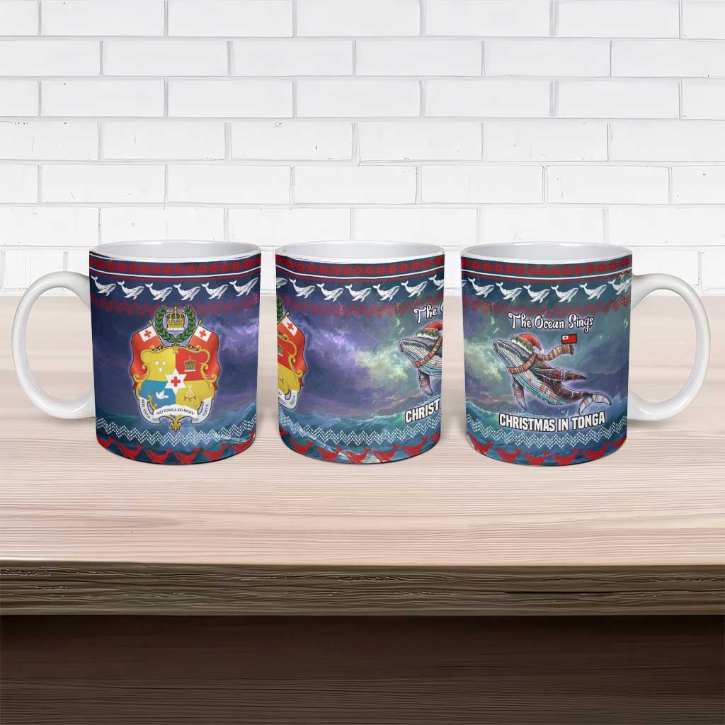 Tonga Christmas Ceramic Mug with Singing Whale Ocean Scene National Coat of Arms - Polynesian Pride