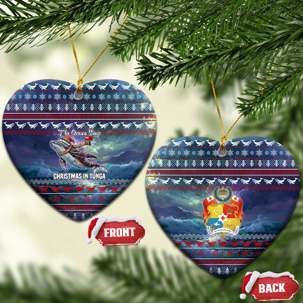 Tonga Christmas Ceramic Ornament with Singing Whale Ocean Scene National Coat of Arms - Polynesian Pride