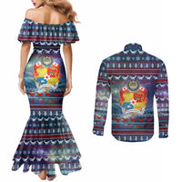 Tonga Christmas Couples Matching Mermaid Dress and Long Sleeve Button Shirt with Singing Whale Ocean Scene National Coat of Arms TS04 - Polynesian Pride