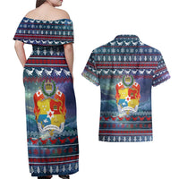 Tonga Christmas Couples Matching Off Shoulder Maxi Dress and Hawaiian Shirt with Singing Whale Ocean Scene National Coat of Arms TS04 - Polynesian Pride