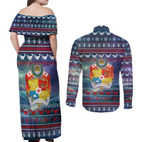 Tonga Christmas Couples Matching Off Shoulder Maxi Dress and Long Sleeve Button Shirt with Singing Whale Ocean Scene National Coat of Arms TS04 - Polynesian Pride