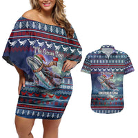 Tonga Christmas Couples Matching Off Shoulder Short Dress and Hawaiian Shirt with Singing Whale Ocean Scene National Coat of Arms TS04 Multicolor - Polynesian Pride
