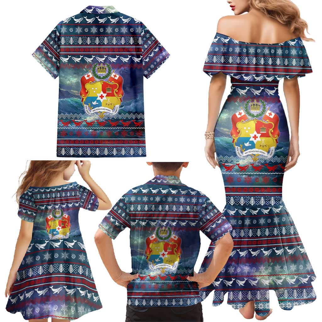 Tonga Christmas Family Matching Mermaid Dress and Hawaiian Shirt with Singing Whale Ocean Scene National Coat of Arms TS04 - Polynesian Pride
