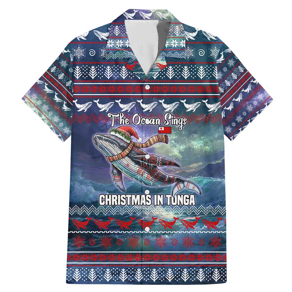 Tonga Christmas Family Matching Mermaid Dress and Hawaiian Shirt with Singing Whale Ocean Scene National Coat of Arms TS04 Dad's Shirt - Short Sleeve Multicolor - Polynesian Pride