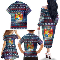 Tonga Christmas Family Matching Off The Shoulder Long Sleeve Dress and Hawaiian Shirt with Singing Whale Ocean Scene National Coat of Arms TS04 - Polynesian Pride