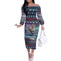Tonga Christmas Family Matching Off The Shoulder Long Sleeve Dress and Hawaiian Shirt with Singing Whale Ocean Scene National Coat of Arms TS04 Mom's Dress Multicolor - Polynesian Pride