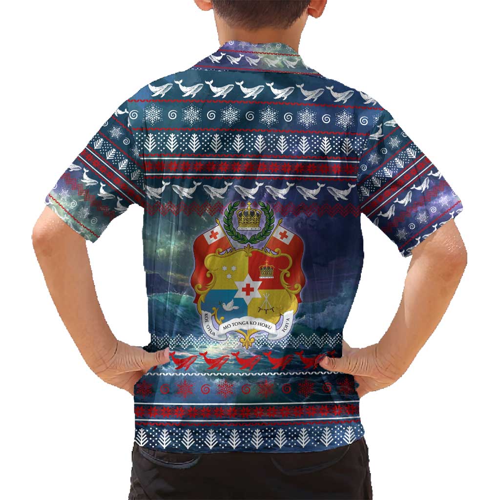 Tonga Christmas Family Matching Off Shoulder Maxi Dress and Hawaiian Shirt with Singing Whale Ocean Scene National Coat of Arms TS04 - Polynesian Pride
