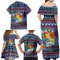 Tonga Christmas Family Matching Off Shoulder Maxi Dress and Hawaiian Shirt with Singing Whale Ocean Scene National Coat of Arms TS04 - Polynesian Pride