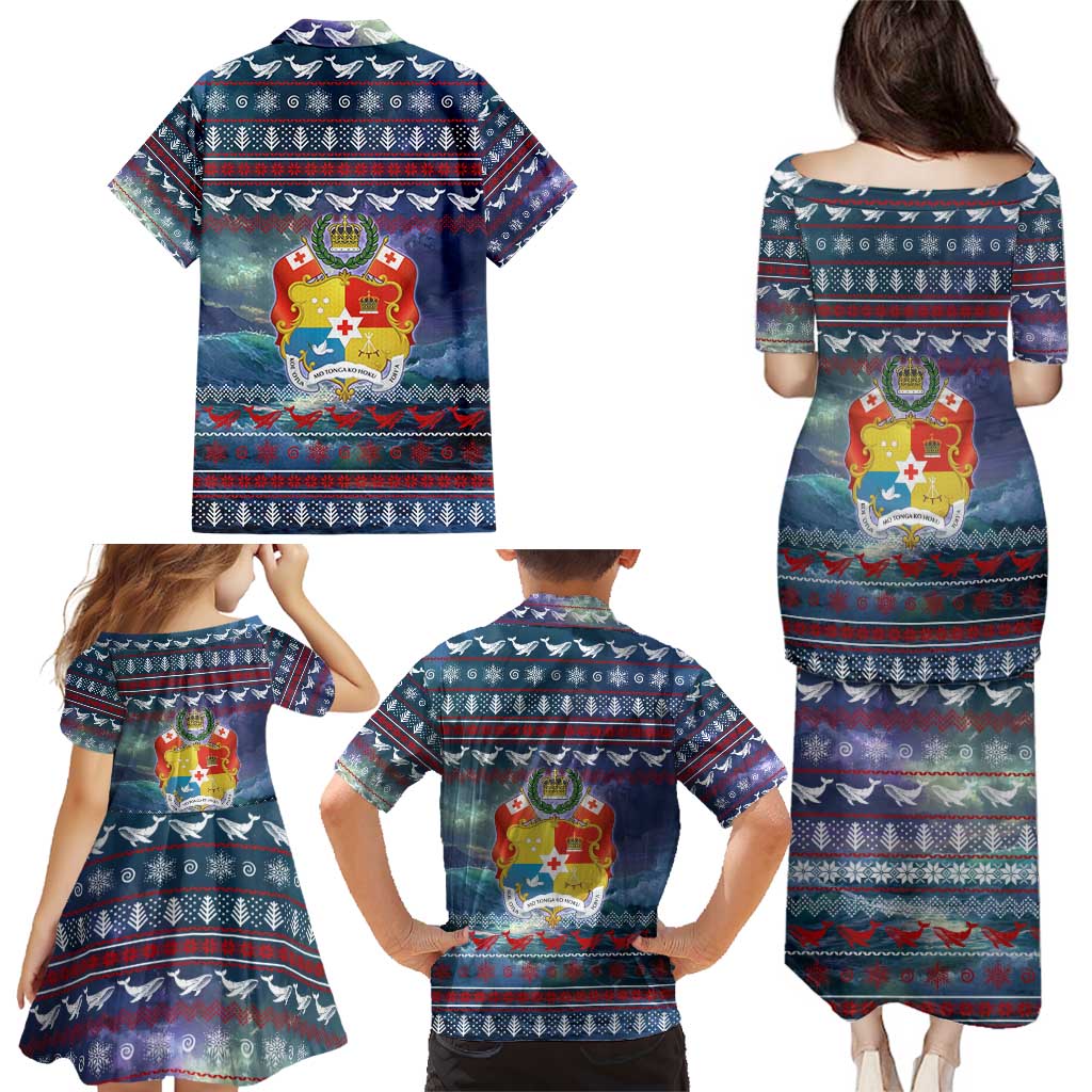 Tonga Christmas Family Matching Puletasi and Hawaiian Shirt with Singing Whale Ocean Scene National Coat of Arms TS04 - Polynesian Pride