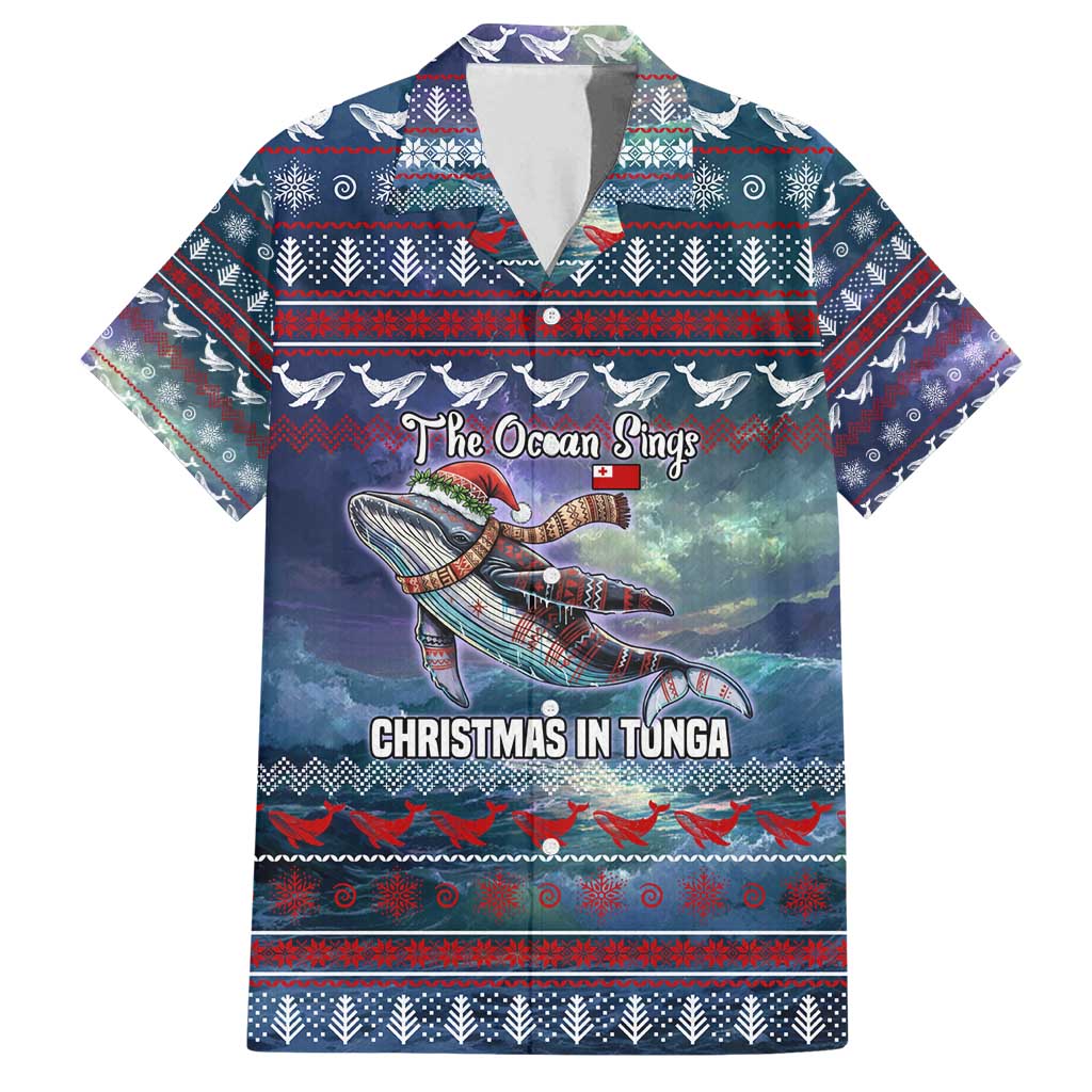 Tonga Christmas Family Matching Puletasi and Hawaiian Shirt with Singing Whale Ocean Scene National Coat of Arms TS04 Dad's Shirt - Short Sleeve Multicolor - Polynesian Pride