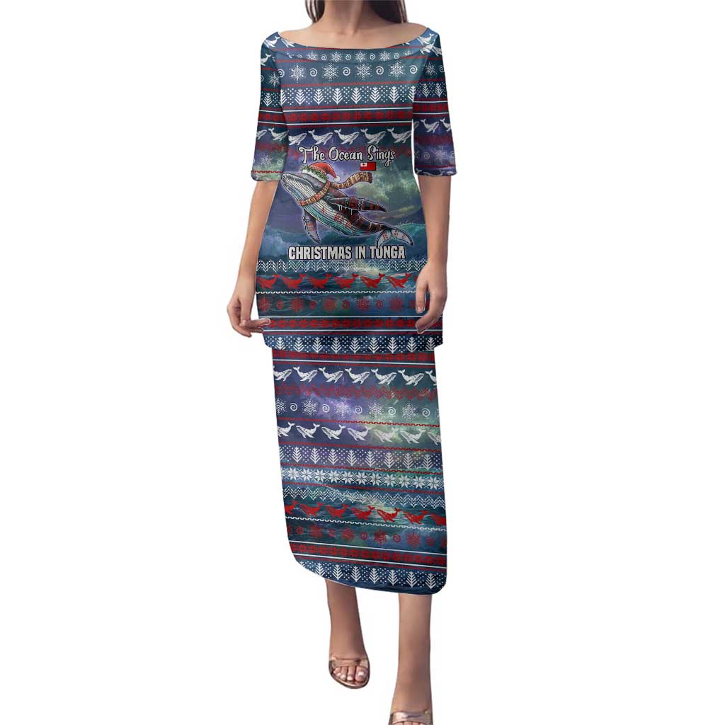 Tonga Christmas Family Matching Puletasi and Hawaiian Shirt with Singing Whale Ocean Scene National Coat of Arms TS04 Mom's Dress Multicolor - Polynesian Pride