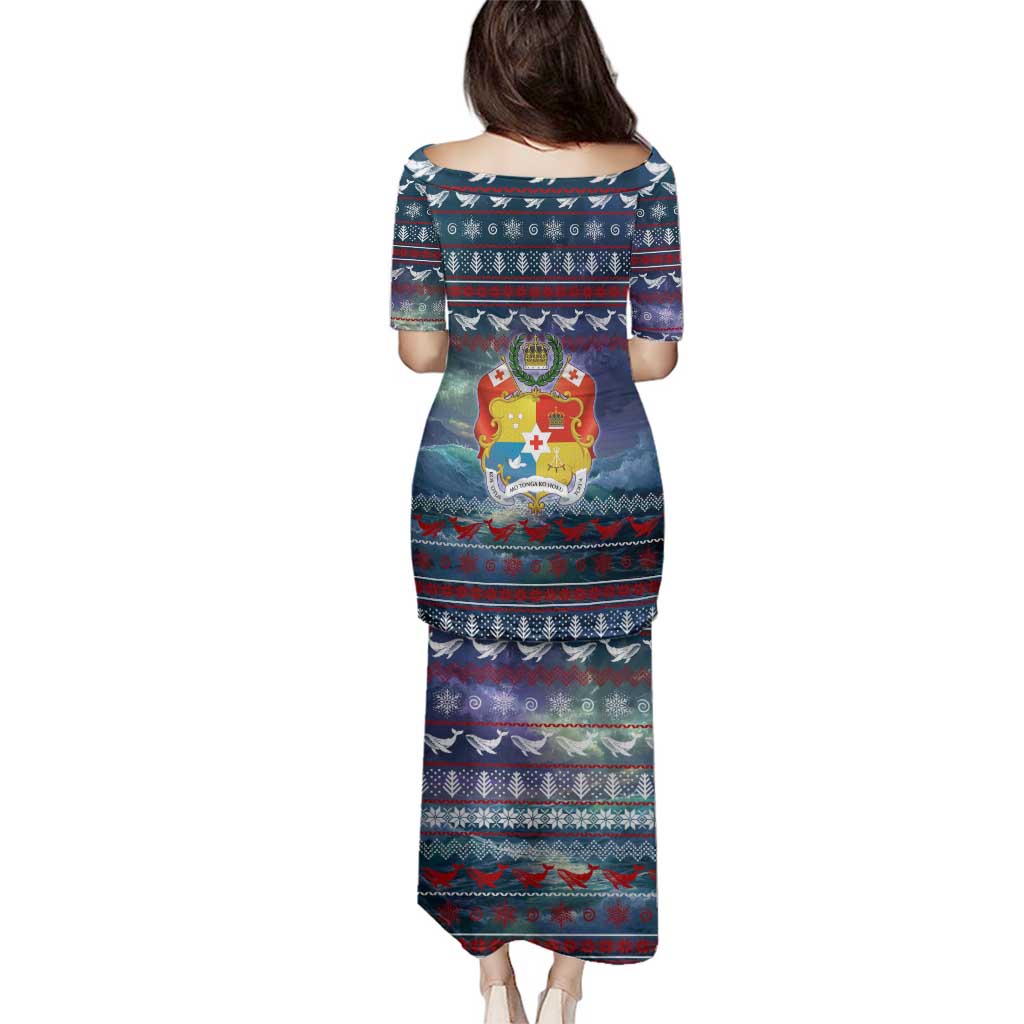Tonga Christmas Family Matching Puletasi and Hawaiian Shirt with Singing Whale Ocean Scene National Coat of Arms TS04 - Polynesian Pride
