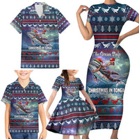 Tonga Christmas Family Matching Short Sleeve Bodycon Dress and Hawaiian Shirt with Singing Whale Ocean Scene National Coat of Arms TS04 - Polynesian Pride