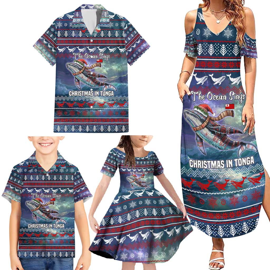 Tonga Christmas Family Matching Summer Maxi Dress and Hawaiian Shirt with Singing Whale Ocean Scene National Coat of Arms TS04 - Polynesian Pride