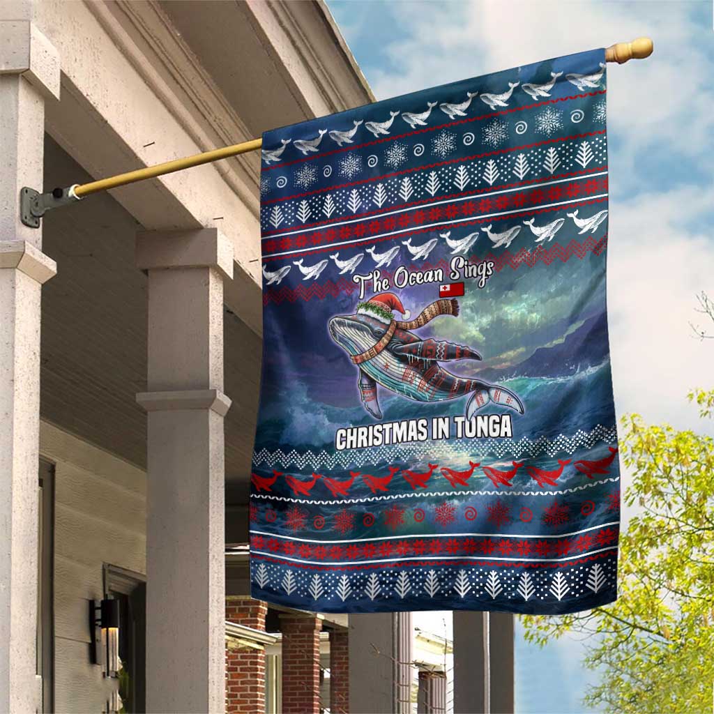 Tonga Christmas Garden Flag with Singing Whale Ocean Scene National Coat of Arms - Polynesian Pride