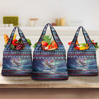 Tonga Christmas Grocery Bag with Singing Whale Ocean Scene National Coat of Arms - Polynesian Pride