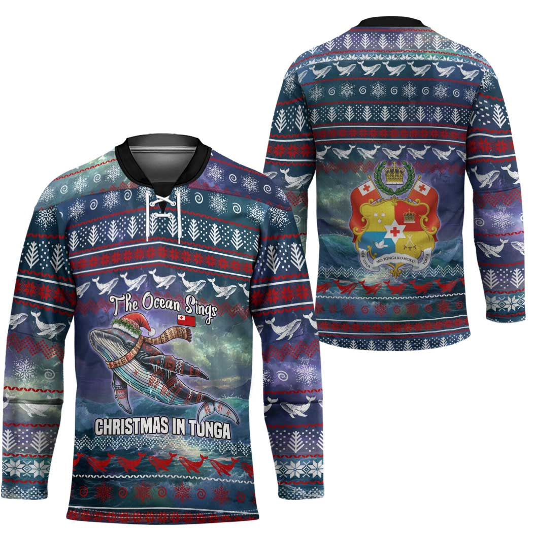 Tonga Christmas Hockey Jersey with Singing Whale Ocean Scene National Coat of Arms - Polynesian Pride