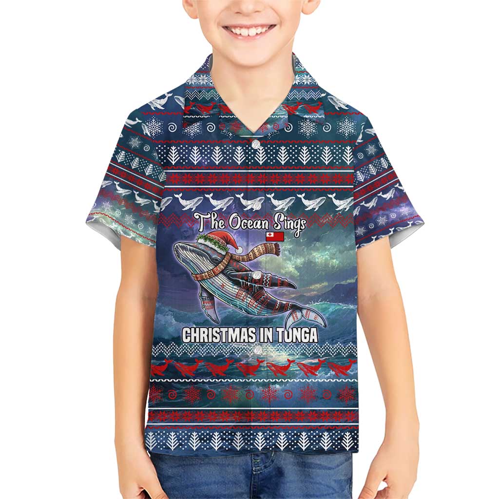 Tonga Christmas Kid Hawaiian Shirt with Singing Whale Ocean Scene National Coat of Arms TS04 Kid Multicolor - Polynesian Pride