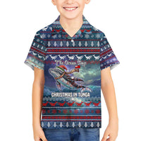 Tonga Christmas Kid Hawaiian Shirt with Singing Whale Ocean Scene National Coat of Arms TS04 Kid Multicolor - Polynesian Pride