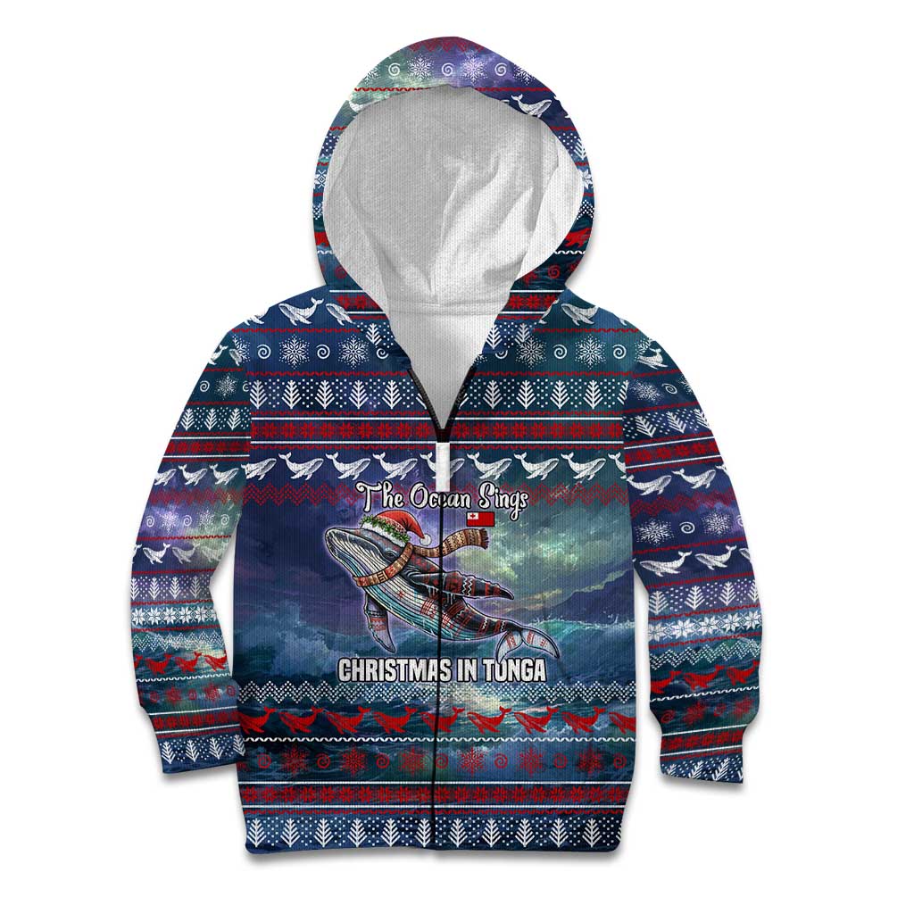 Tonga Christmas Kid Hoodie with Singing Whale Ocean Scene National Coat of Arms - Polynesian Pride