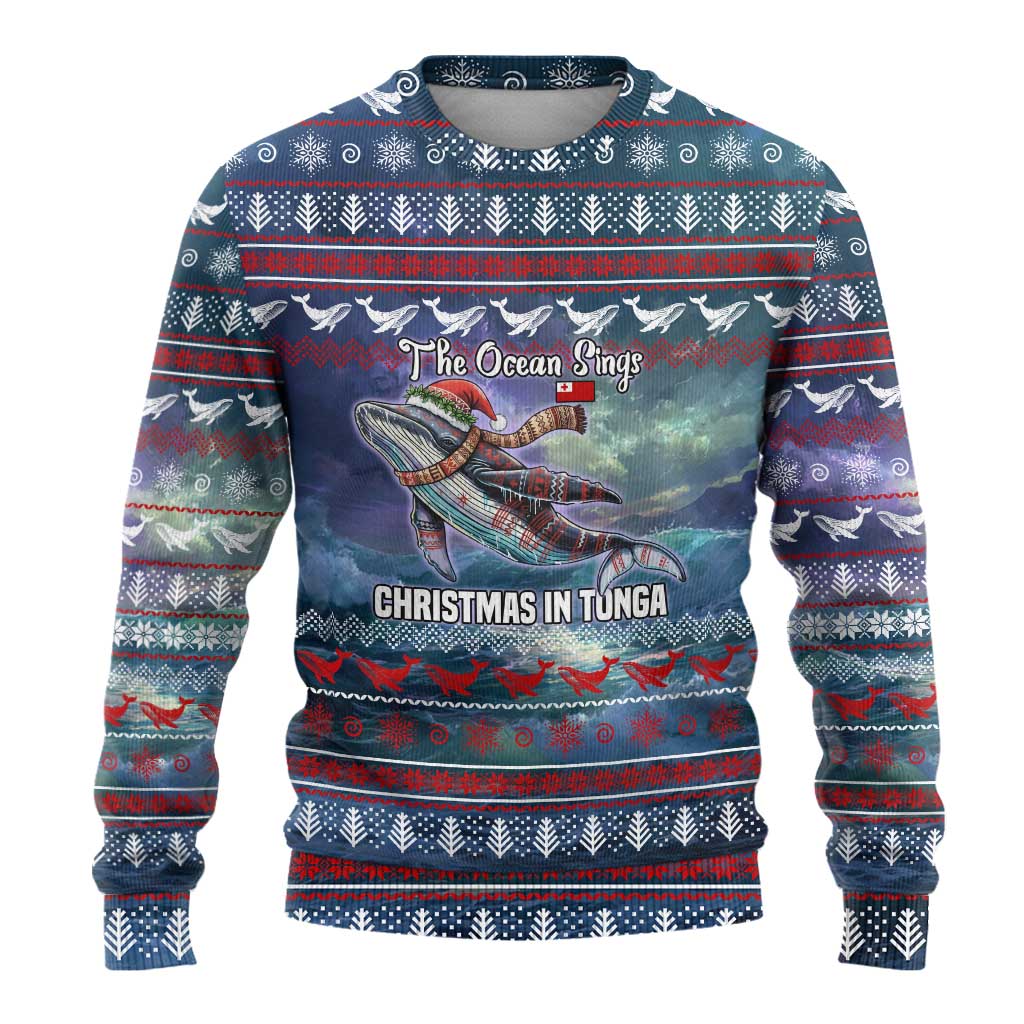 Tonga Christmas Ugly Christmas Sweater with Singing Whale Ocean Scene National Coat of Arms TS04 - Polynesian Pride