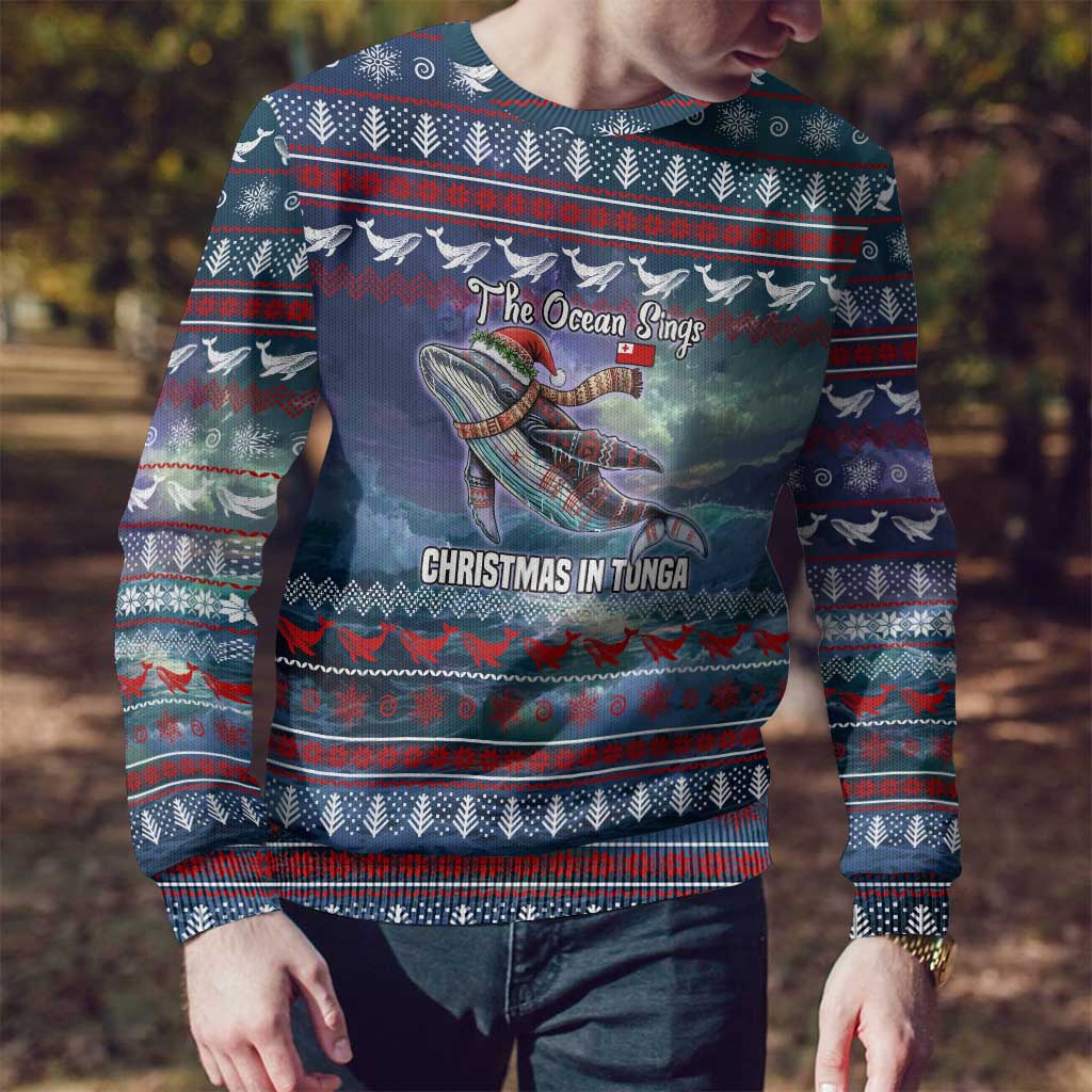 Tonga Christmas Ugly Christmas Sweater with Singing Whale Ocean Scene National Coat of Arms TS04 - Polynesian Pride