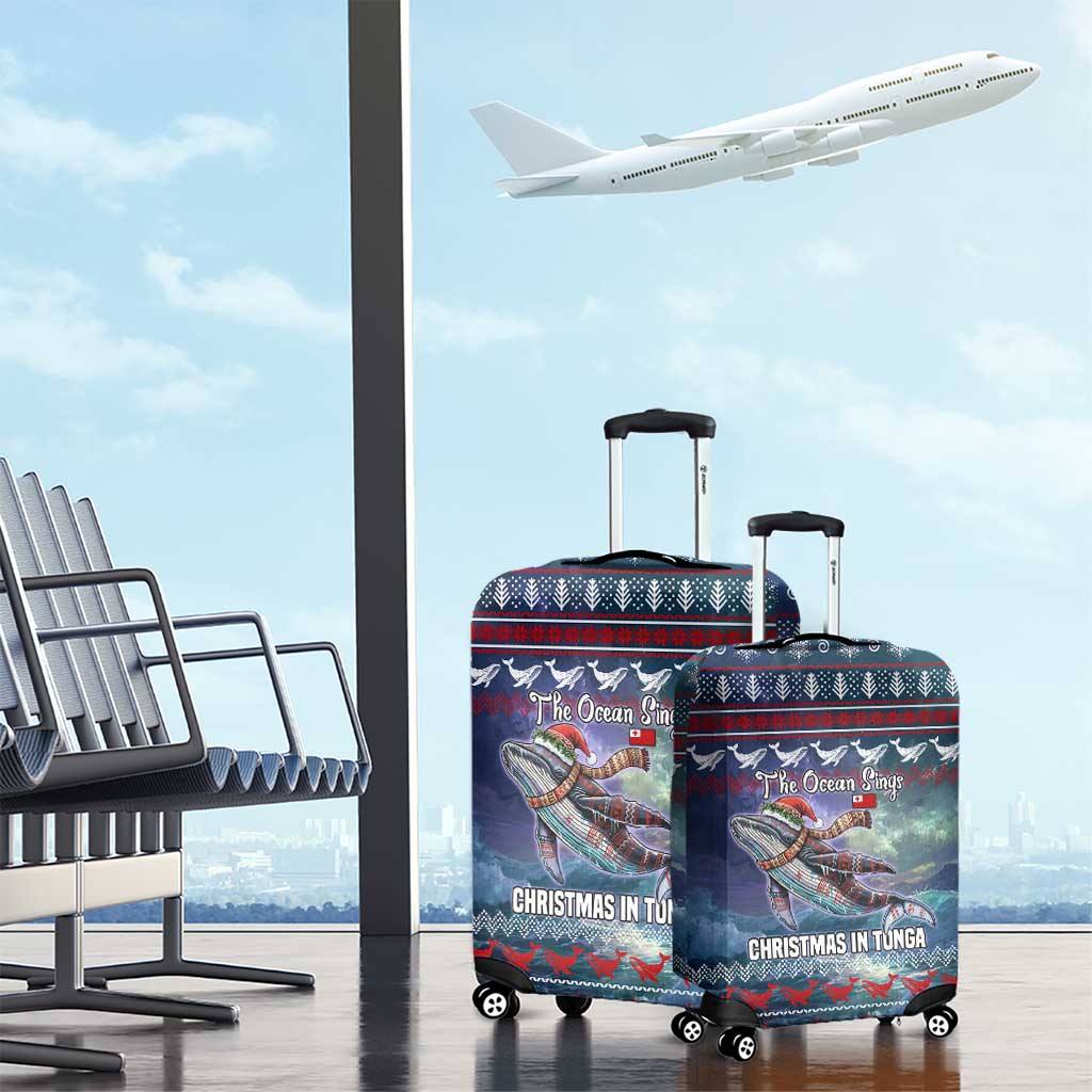 Tonga Christmas Luggage Cover with Singing Whale Ocean Scene National Coat of Arms - Polynesian Pride