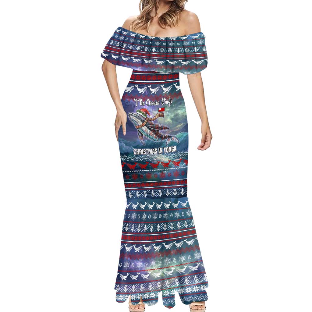 Tonga Christmas Mermaid Dress with Singing Whale Ocean Scene National Coat of Arms TS04 - Polynesian Pride
