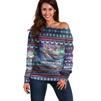 Tonga Christmas Off Shoulder Sweater with Singing Whale Ocean Scene National Coat of Arms TS04 Women Multicolor - Polynesian Pride