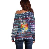 Tonga Christmas Off Shoulder Sweater with Singing Whale Ocean Scene National Coat of Arms TS04 - Polynesian Pride