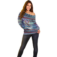 Tonga Christmas Off Shoulder Sweater with Singing Whale Ocean Scene National Coat of Arms TS04 - Polynesian Pride