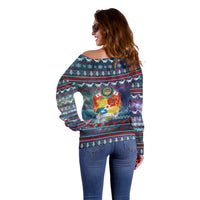 Tonga Christmas Off Shoulder Sweater with Singing Whale Ocean Scene National Coat of Arms TS04 - Polynesian Pride