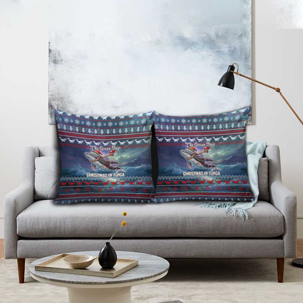 Tonga Christmas Pillow Cover with Singing Whale Ocean Scene National Coat of Arms - Polynesian Pride