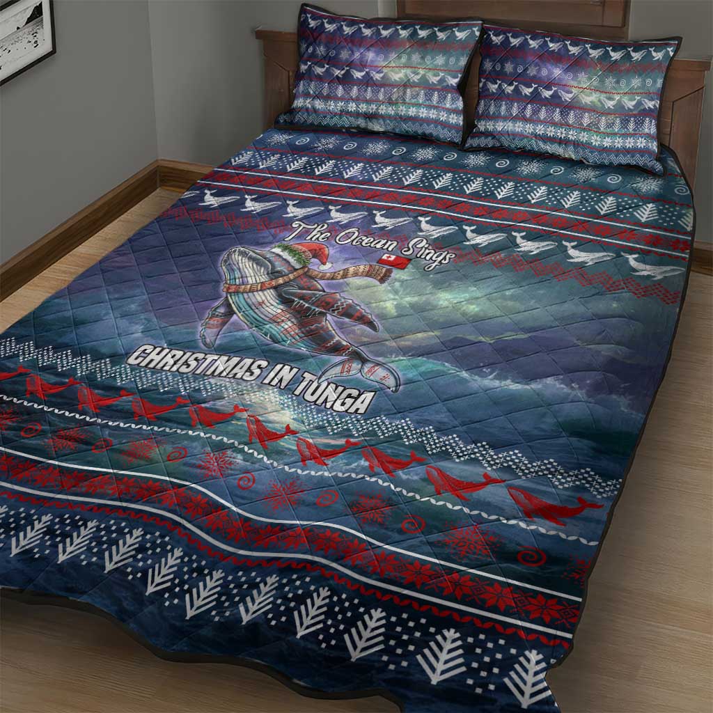 Tonga Christmas Quilt Bed Set with Singing Whale Ocean Scene National Coat of Arms TS04 - Polynesian Pride