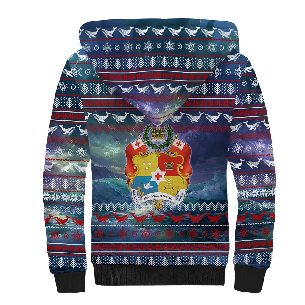 Tonga Christmas Sherpa Hoodie with Singing Whale Ocean Scene National Coat of Arms TS04 - Polynesian Pride