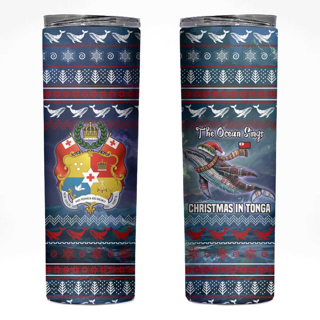Tonga Christmas Skinny Tumbler with Singing Whale Ocean Scene National Coat of Arms TS04 Multicolor - Polynesian Pride