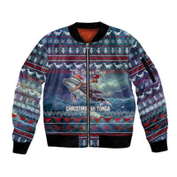 Tonga Christmas Sleeve Zip Bomber Jacket with Singing Whale Ocean Scene National Coat of Arms TS04 Unisex Multicolor - Polynesian Pride