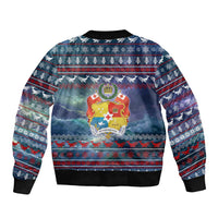 Tonga Christmas Sleeve Zip Bomber Jacket with Singing Whale Ocean Scene National Coat of Arms TS04 - Polynesian Pride