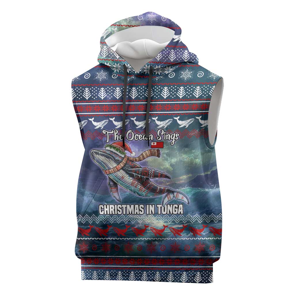 Tonga Christmas Sleeveless Hoodie with Singing Whale Ocean Scene National Coat of Arms TS04 Multicolor - Polynesian Pride