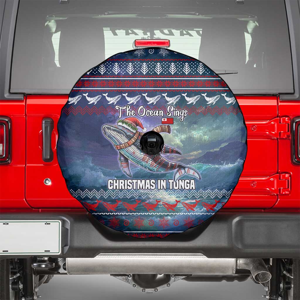 Tonga Christmas Spare Tire Cover with Singing Whale Ocean Scene National Coat of Arms TS04 - Polynesian Pride