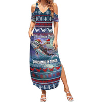 Tonga Christmas Summer Maxi Dress with Singing Whale Ocean Scene National Coat of Arms - Polynesian Pride