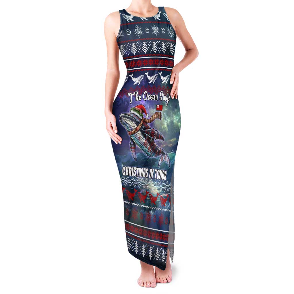 Tonga Christmas Tank Maxi Dress with Singing Whale Ocean Scene National Coat of Arms TS04 Women Multicolor - Polynesian Pride